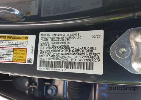 2024 Honda Accord Ex z USA, uszkodzony, nr VIN 1HGCY1F38RA002990